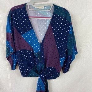 𝅺LOVESTITCH Boho Peasant Top With Bell Sleeves Jewel Tone Diamond Print Small